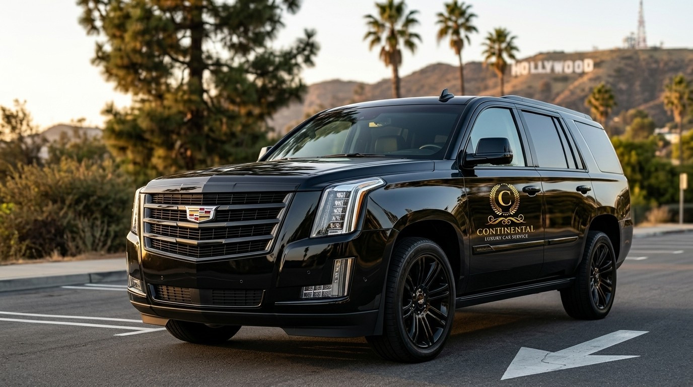 Continental Cadillac Escalade with the Hollywood sign — Hollywood Bowl car service