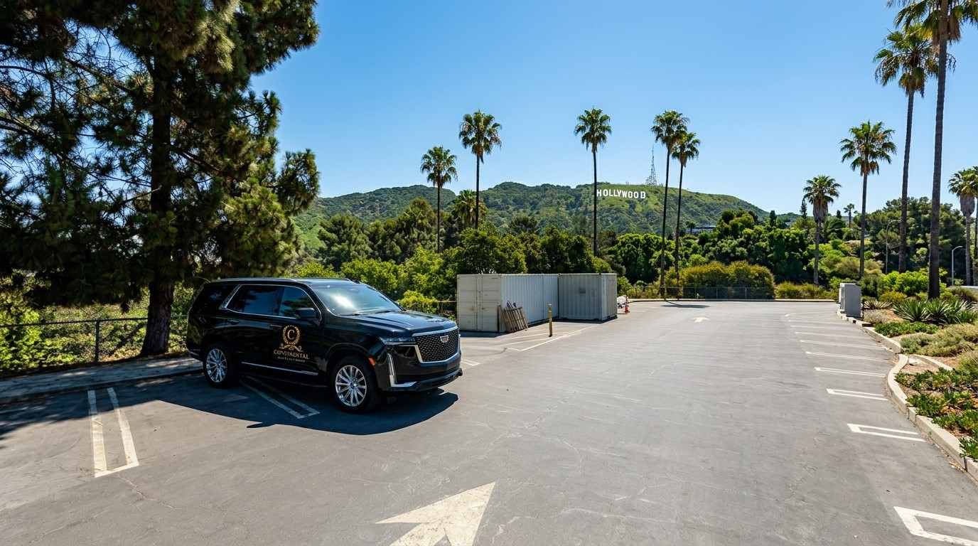 Continental Cadillac Escalade near the Hollywood sign, Studio City car service