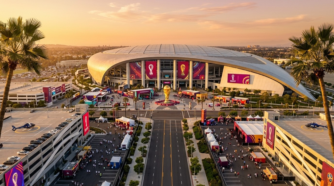SoFi Stadium at sunset — Continental private car service, Los Angeles