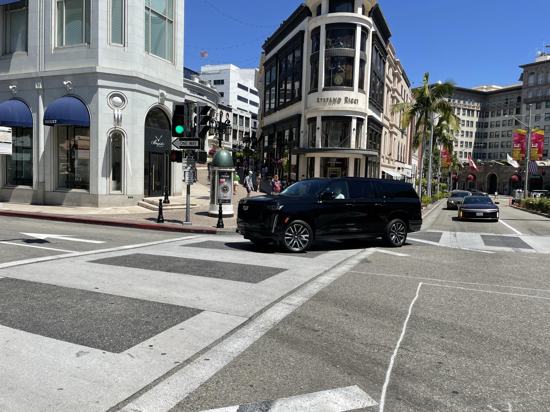 Continental Cadillac Escalade ESV on Rodeo Drive. Beverly Hills car service